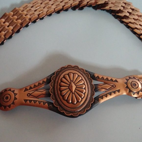 Vintage 1950's Fish Scale Copper Elastic Waist Belt Southwestern Concho - Picture 4 of 6